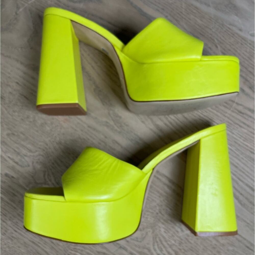 Larroude The Dolly Platform Mule Lemon Yellow Leather Chunky Heels Womens Size 9 - Picture 10 of 10
